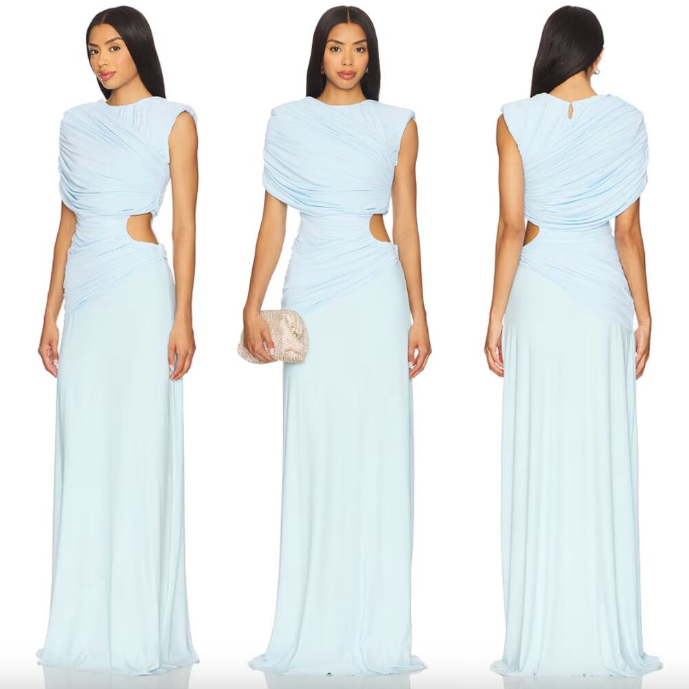 Deme by Gabriella | NWT Lisette Dress in Icy Blue Draped Jersey Cut Out Maxi L